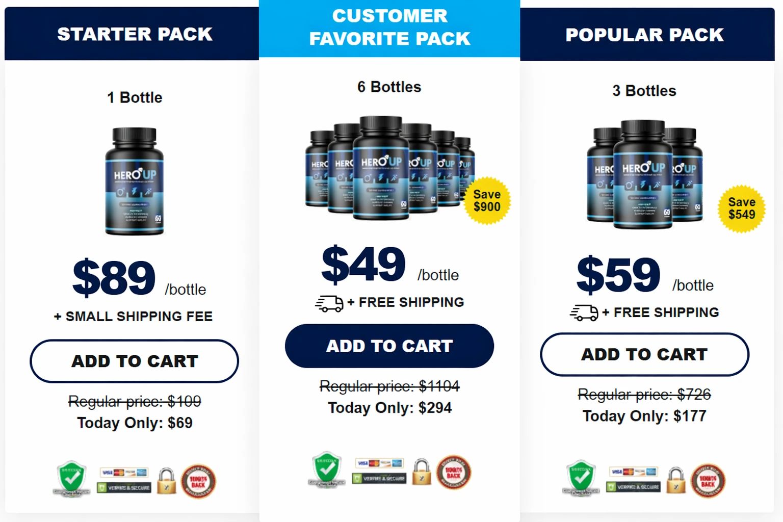 HeroUP current package pricing and savings presentation